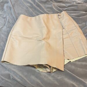 Beige Leather Mini Skort
